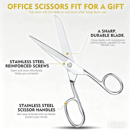 Silver Scissors for Office Multipurpose Stylish: 7 inch - Comfort Grip - Stainless Steel - Scissors with Home - School - for Cutting Paper - Open Envelopes - Cut Tape (Scissors for Office)