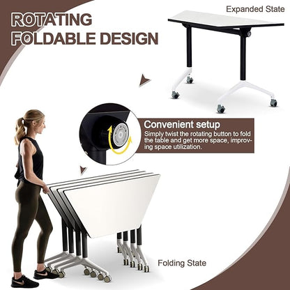 Conference Room Table, Folding Conference Table with Flip-Top Design, Mobile Seminars Dynamic Meetings Training Tables for Offices, Classrooms, and Meeting Room (4, 1915-T, 55.1)