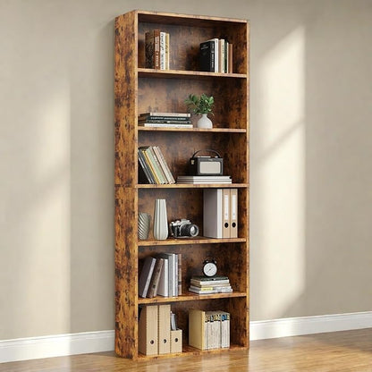 Bookshelf, 6 Tiers Wood Bookcase, 64 Inch Floor Standing Bookshelves, Open Storage Shelves for Books/Kits/Toys/CDs, Vintage Tall Shelf with Freestanding for Home Office Bedroom