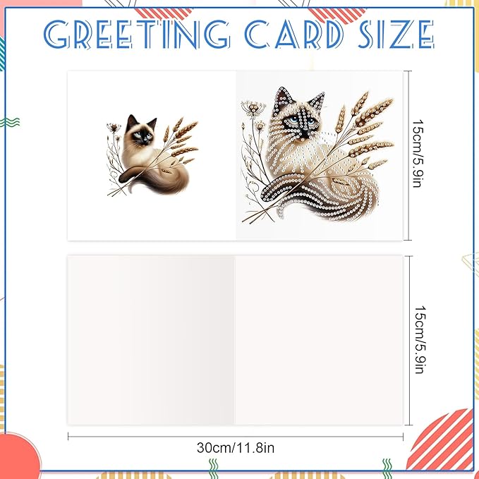 jinglinhh 12pcs Sphynx Cat Diamond Art Painting Kitten in the Flower Garden Greeting Cards with Envelopes, DIY Card Making Kits for Adults, Diamond Art Christmas Birthday Holiday cards Craft Gifts