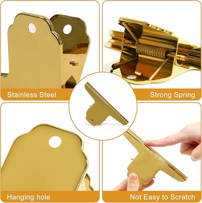 Coideal Gold Metal Bulldog Paper Clips, 3 Pack Stainless Steel Large Bull Clips Clamps for Drawing Board, Home Kitchen Office (5 7/10 Inch)