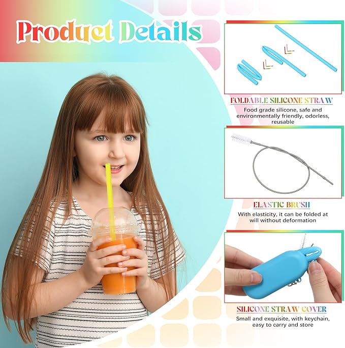 Meanplan 4 Sets Cruise Ship Essentials,4 Set Silicone Straws with Case Reusable Silicone Portable Drinking Straw Set for Party Travel Cold or Hot with 4 Carry Case, 4 Cleaning Brushes (Rainbow Colors)