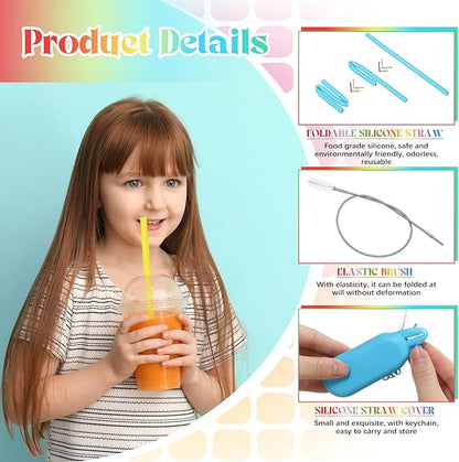Meanplan 4 Sets Cruise Ship Essentials,4 Set Silicone Straws with Case Reusable Silicone Portable Drinking Straw Set for Party Travel Cold or Hot with 4 Carry Case, 4 Cleaning Brushes (Rainbow Colors)