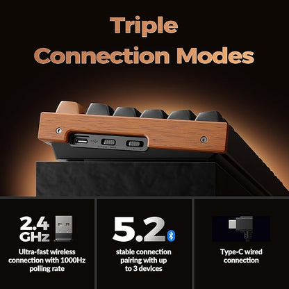 Keychron K8 HE TKL Wireless Bluetooth 2.4G Wired Triple Mode Hot Swappable Hall Effect Keyboard with QMK VIA Aluminum+Wood Frame Rapid Trigger for Mac Windows Linux-Black