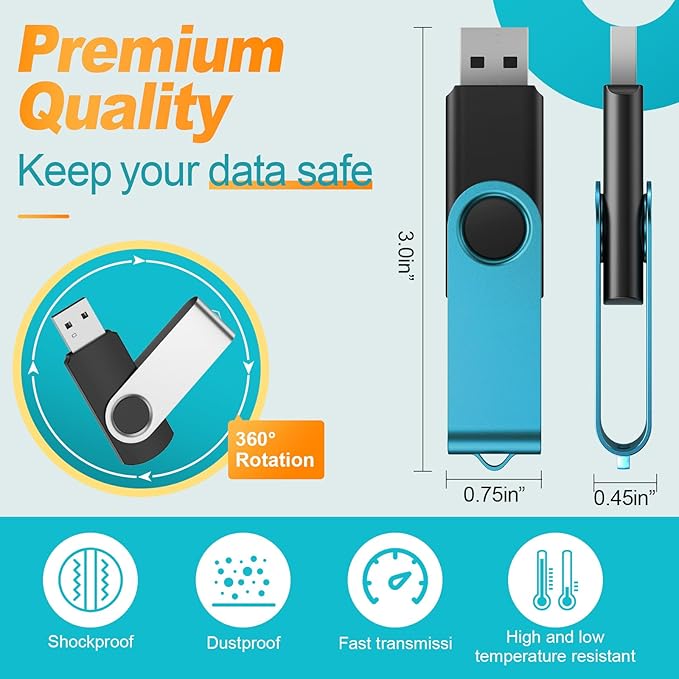 Kepmem 32GB USB Stick Pack of 10 USB 2.0 Memory Sticks Bulk, Metal 32 Giga Flash Drive Swivel Pendrive Portable Keychain Pen Drives 32 GB Colorful Multipack U Disk for Data Storage Paper Works