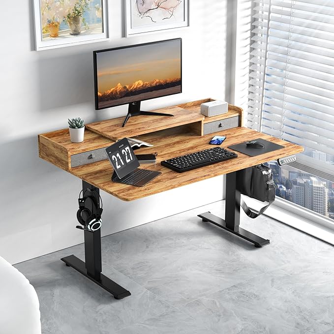 48 x 30 Inch Standing Desk with 2 Drawers, Adjustable Height Widened Stand Up Desk with Storage, Sit to Stand Ergonomic Workstation for Home Office, Light Rustic