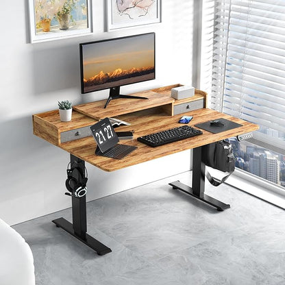 48 x 30 Inch Standing Desk with 2 Drawers, Adjustable Height Widened Stand Up Desk with Storage, Sit to Stand Ergonomic Workstation for Home Office, Light Rustic