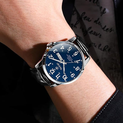 Watches for Men Leather Large Arabic Numerals Mens Watches Waterproof Band with Date Quartz Men's Wrist Watch