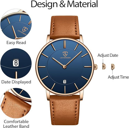 BEN NEVIS Watch, Mens Watch, Minimalist Fashion Simple Wrist Watch Analog Date with Leather Strap