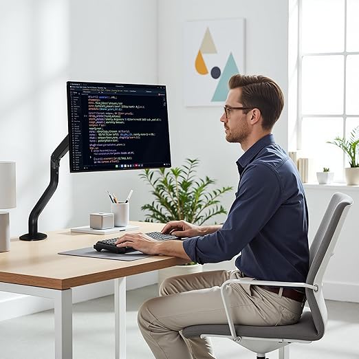 Lyngins Single Monitor Desk for 15 to 27 Inch Screens Computer Monitor Stand for Desk, Stand Up to 26.4lbs Monitor Wall Mount, VESA Mounting Holes 75 and 100mm, Black