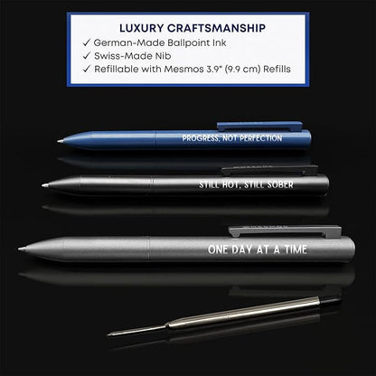 MESMOS Meaningful Sobriety Gifts for Men, 3pk Fancy Pen Set with German-Made Ink, Inspirational Pens, Proud of You Sober Gifts, Sober Affirmation Quote