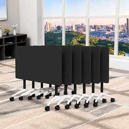Folding Conference Table, Conference Room Tables Foldable Large Meeting Seminar Table on Wheels,Flip Top Boardroom Training Tables for Office, Classroom,Meeting (6, Black, 61in)
