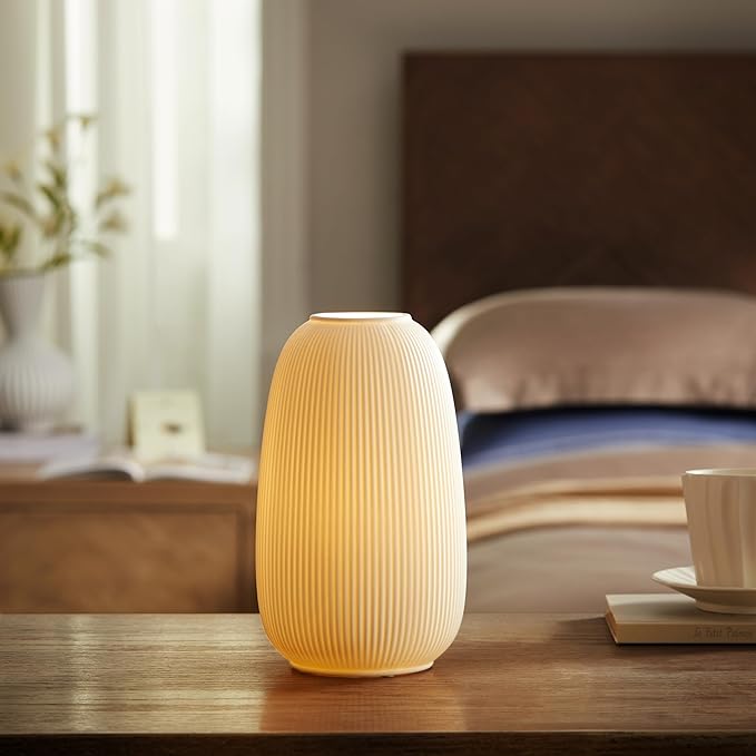 RONDURE 9.5" Modern Ceramic Table Lamp, Modern Bedside Lamps for Bedroom, Living Room and Nightstand, White Translucent Ceramic Shade, Warm Ambient Lighting, Home Decor