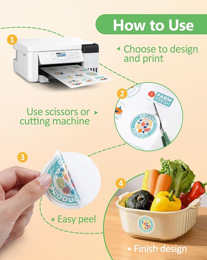 QYH Translucent Sticker Paper for Inkjet Printer – 50 Sheets 8.5"x11" Semi-Clear Printable Vinyl Sticker Paper, Waterproof Self-Adhesive, Compatible with Cricut, Labels & DIY Crafts