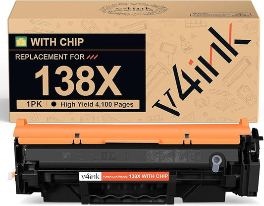v4ink 138X 138A Toner Cartridge (with CHIP) Replacement for HP 138X 138A W1380A W1380X Black High-Yield Toner Cartridge Work with Laserjet Pro 3001dw MFP 3101fdw 3101sdw Printer, 1 Pack