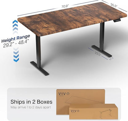 VIVO Electric 71 x 36 in Rustic Standing Desk, Memory Height Adjustment, 1B Series, Vintage Brown Top Black Frame, DESK-KIT-1B7N-36