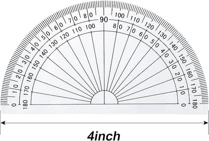 Outus Plastic Protractor for Angle Measurement Student Math 180 Degrees, 4 Inches, Clear, 10 Pack