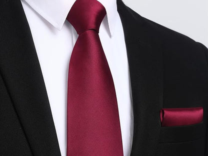 HISDERN Mens Solid Color Ties Formal Satin Necktie and Pocket Square Set Classic Wedding Business Tie & Handkerchief