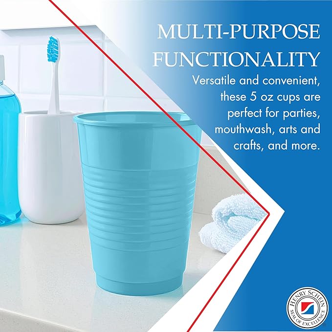 Essentials Healthcare Products Plastic Drinking Cups - Full Case of 1000 Cups - Blue 5 oz Disoposable Cups for Cold Beverages, Parties, Office, or Medical Use - Durable & Convenient