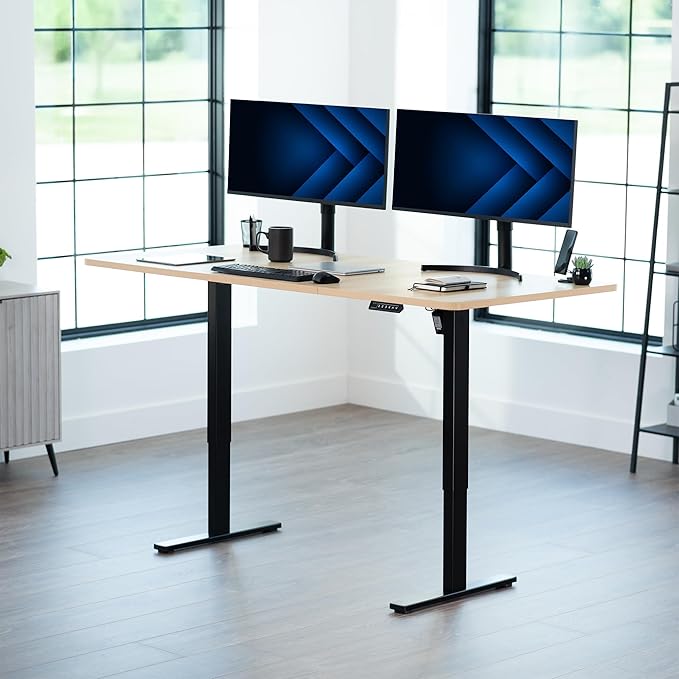 VIVO Electric 71 x 36 in Standing Desk, Memory Height Adjustment, 1B Series, Light Wood Top Black Frame, DESK-KIT-1B7C-36