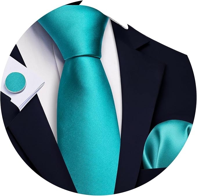 Barry.Wang Tie Sets for Men Silk Solid Necktie Stain Ties Handkerchief Pocket Square Cufflinks Wedding Business Dyed