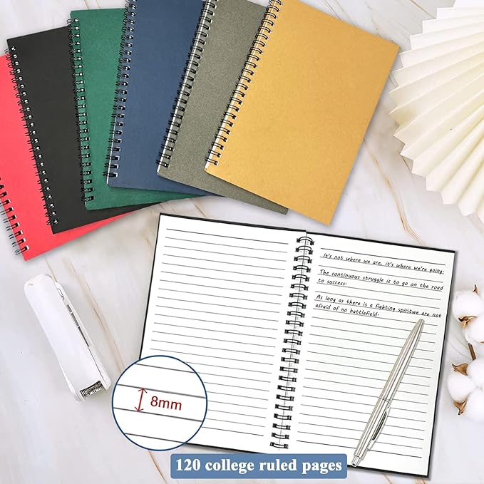 GINMLYDA 12Pack Small Spiral Notebook A5, 8.25x5.5” 120 Lined Pages Wide Ruled Spiral Journal Bulk Blank Kraft Cover Spiral Bound Notebook & Writing Pads for Home Office Meeting Work Note Taking