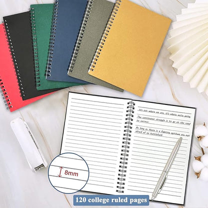 GINMLYDA 12Pack Small Spiral Notebook A5, 8.25x5.5” 120 Lined Pages Wide Ruled Spiral Journal Bulk Blank Kraft Cover Spiral Bound Notebook & Writing Pads for Home Office Meeting Work Note Taking