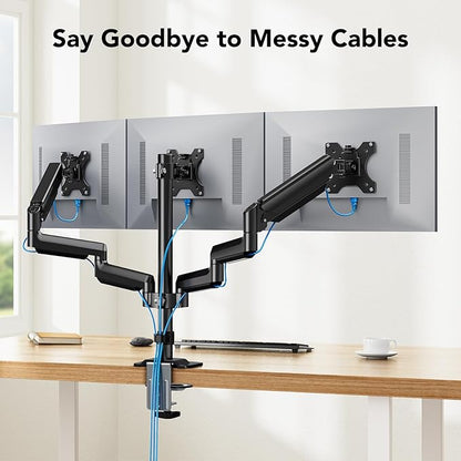 HUANUO Triple Monitor Mount for 13-27 inch Computer Screens, 3 Monitor Desk Mount with Arm Holds 17.6lbs, Triple Monitors Stand with Tilt, Swivel, Rotation, VESA 75x75, 100x100mm
