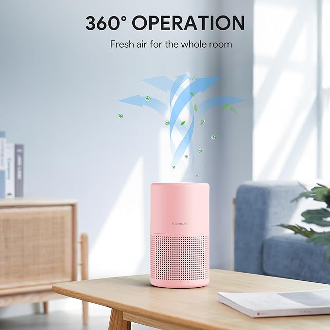 FULMINARE Air Purifiers for Home H13 True HEPA Air Filter Quiet Air Cleaner With Night Light Portable Small Air Purifier for Bedroom Office Living Room (Pink 2 Pack)