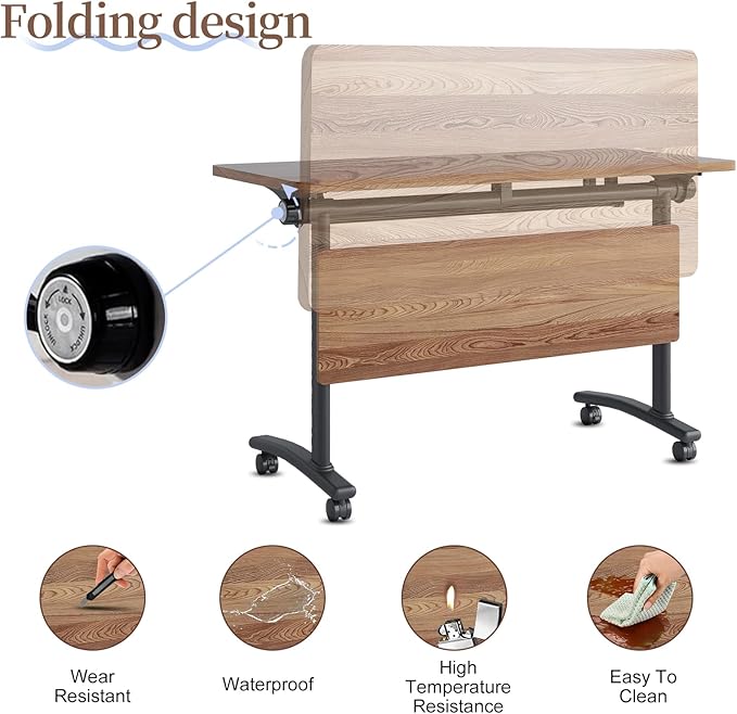 Conference Room Table, Folding Conference Table with Flip-Top Design, Mobile Seminars Dynamic Meetings Training Tables for Offices, Classrooms, and Meeting Room (4, XHT1619, 55.1)