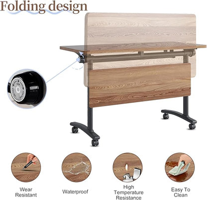 Conference Room Table, Folding Conference Table with Flip-Top Design, Mobile Seminars Dynamic Meetings Training Tables for Offices, Classrooms, and Meeting Room (4, XHT1619, 55.1)