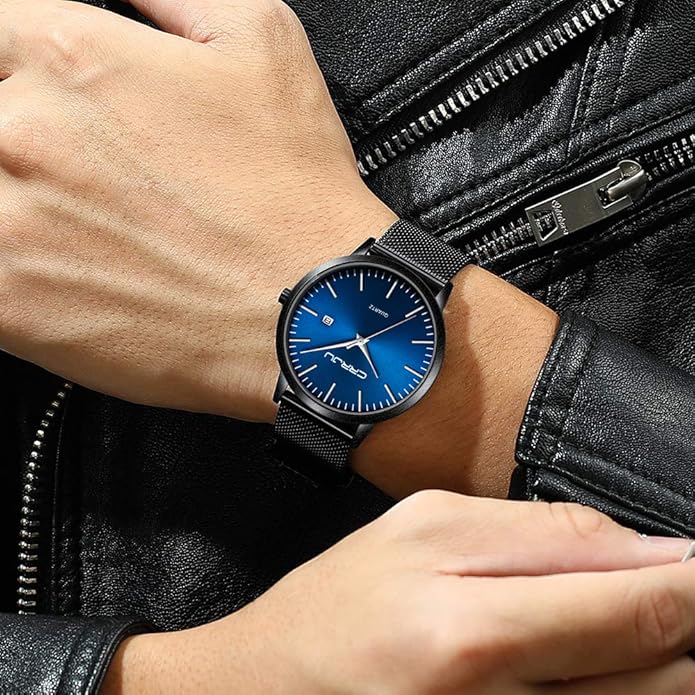CRRJU Men's Minimalist Casual Luxury Auto Date Watches Fashion Business Japan Movement Quartz Waterproof Wristwatches for Men Stainsteel Steel Band Watch