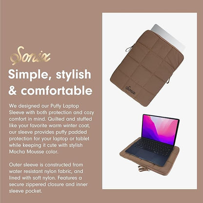 Sonix Puffy Laptop Sleeve Case & Tablet Sleeve | Compatible with 13-14 Inch Laptops and iPad Pro | Quilted Pillow Puffer Computer Bag Cover | 13-14 Inch | Mocha
