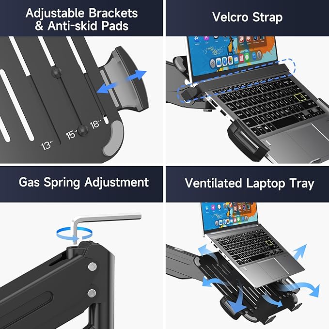 Suptek Laptop Desk Mount,Fully Adjustable Monitor and Laptop Mount Stand for 11-17 Inch Notebook and 17-32 inch Monitor Screen,Holds 22lbs with Vented Tray