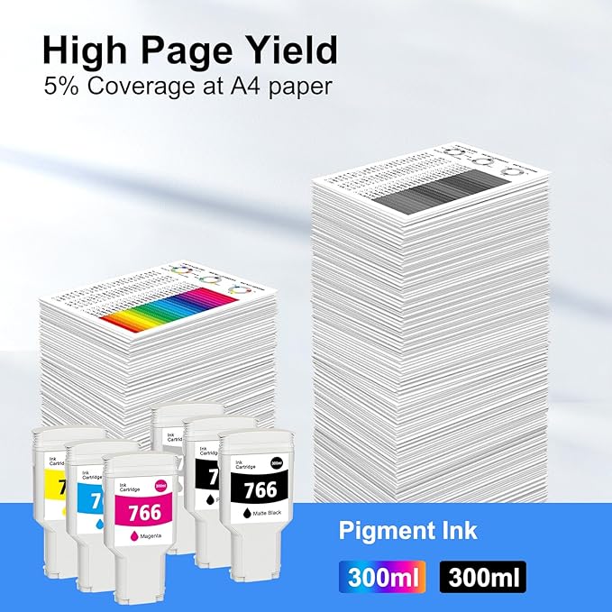 766 Ink Cartridge 6-Pack P2V94A P2V93A P2V92A P2V91A P2V90A P2V89A Ink Replacement for 766 Ink Cartridge for DesignJet XL 3600 3600dr 36-in Multifunction Series Printer Ink-6PK