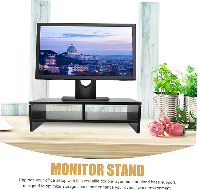 Monitor Stand Desk Organizer Laptop Riser Elevated Computer Shelf with Storage Space for Office Desktop Workspace Black Walnut