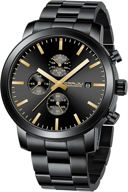 CRRJU Mens Stylish Casual Quartz Watches for Men Luxury Waterproof Calendar Chronograph Japan Movement Wristwatches