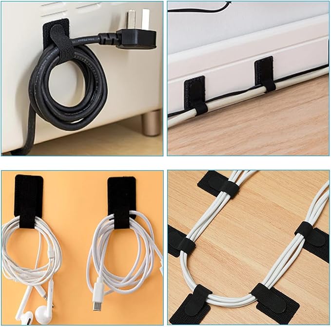 Self-Adhesive Velcro Cable Ties, Reusable Fastening and Data Cable Organizer,Cable Management Ties, Suitable for Headphones, Mobile Phones, and Electronic Devices Under The Table（50 Pcs）