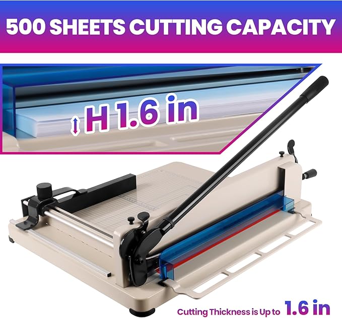 17" Guillotine Paper Cutter Heavy Duty, A3 Paper Trimmer, 500 Sheet Capacity, Solid Steel Industrial Paper Cutter, for Cardstock,Cardboard,Vinyl,Crafts & Photos (A3)