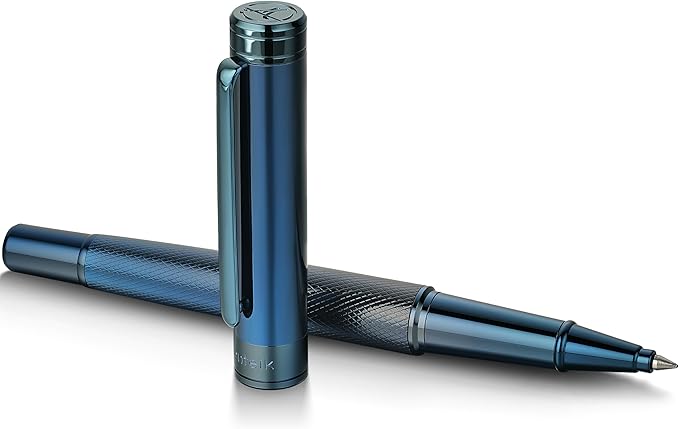 Electroplated Blue Rollerball Pen, Stunning Luxury Pen with Mesh Texture Design、Schmidt Ink Refill, Nice Gift Set for Men & Women, Business, Executive, Office, Fancy, Nice Fancy Designer Pens