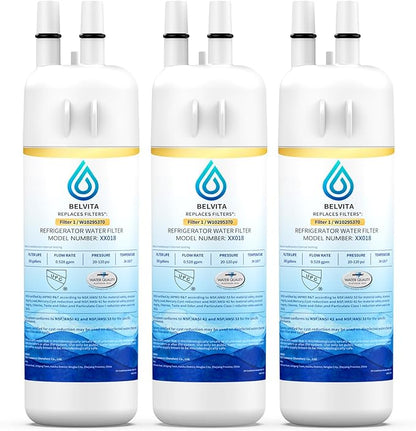 BELVITA Plus NSF/ANSI 53 Certified Water Filter Compatible with W10295370A, EDR1RXD1, WHR1RXD1, KAD1RXD1, Filter 1, W10295370, P4RFWB, P8RFWB2L, 46-9930, 46-9081 Refrigerator Water Filter, 3 Pack