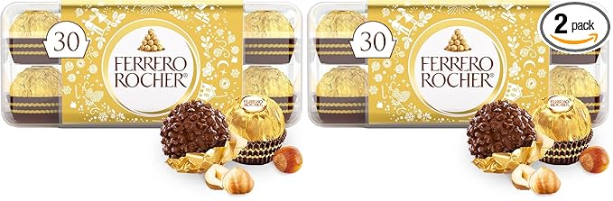 Ferrero Rocher, Premium Gourmet Milk Chocolate Hazelnut, Individually Wrapped, Chocolate Gift Box, 30 Count, 13.2 oz (Pack of 2)