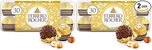 Ferrero Rocher, Premium Gourmet Milk Chocolate Hazelnut, Individually Wrapped, Chocolate Gift Box, 30 Count, 13.2 oz (Pack of 2)