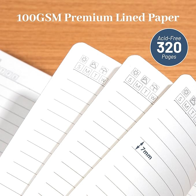 CAGIE Leather Lined Journal Notebook for Men & Women, Debossed Cross, 320 Pages 100 GSM Thick Paper, A5 Hardcover Journaling Notebooks for Writing, 5.7'' X 8.3'' Diary, Navy