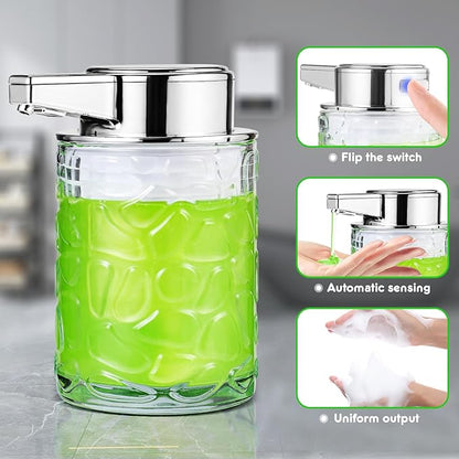 Automatic Touchless Soap Dispenser, Glass Sensor Hand Sanitizer Dispenser with 1800mAh Rechargeable Battery, Waterproof Design for Kitchen & Bathroom (Silver Gel Type)