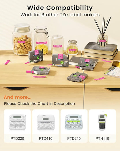 Pink Label Maker Tape Replacement for Brother P-Touch Label Tape White on Berry Pink Tze-MQP35 Tz 12mm 0.47 Laminated Matte for Ptouch PT-D210 D220 H100 H103w H110 D400 D600, 12mmx 8m 26.2ft, 3 Pack
