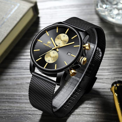 GOLDEN HOUR Mens Watch Fashion Sleek Minimalist Quartz Analog Mesh Stainless Steel Waterproof Chronograph Watches for Men with Auto Date