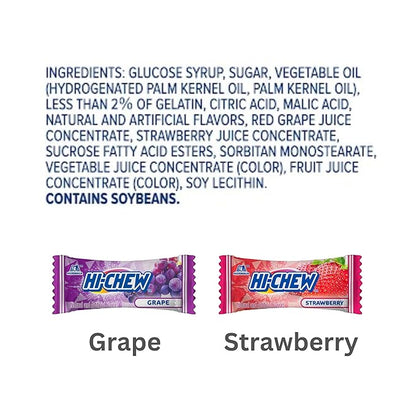 HI-CHEW Grape & Strawberry Mix, Pack of 8 Bags, 1.94oz each - Grape & Strawberry - Chewy Fun Soft Candy Variety Pack - Immensely Juicy Fruity Flavors - Individually Wrapped for Sharing