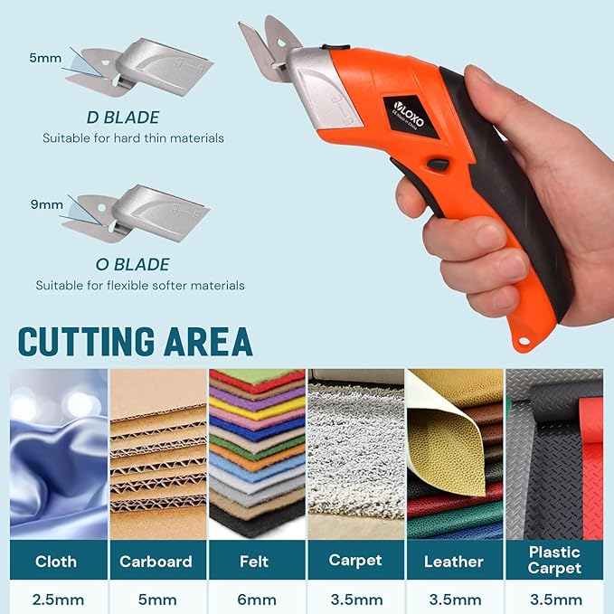 VLOXO Cordless Electric Scissors, Cardboard Cutter Electric Fabric Scissors Box Cutter with Blades Rechargeable Powerful Fabric Cutter for Crafts Leather Carboard Carpet Plastic Felt with Case Orange