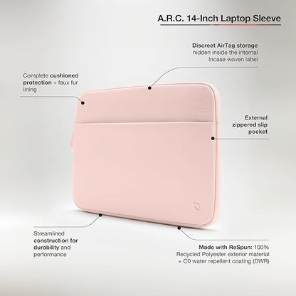 Incase A.R.C. Laptop Sleeve 14 Inch – MacBook Case with Faux Fur Lining, External Pocket – Fits MacBook Pro Air Lenovo Dell HP – Laptop Cover, Computer Case - Travel, Work, College - Peach